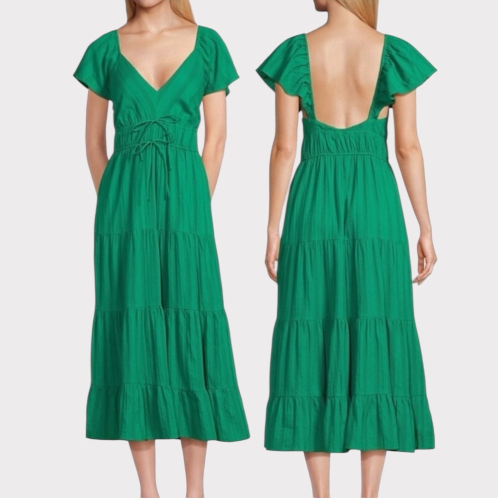 Greylin Riley Textured Cotton Tiered Maxi Dress in Gumdrop Green, Medium